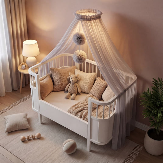 Graues Babybett-Himmelbett
